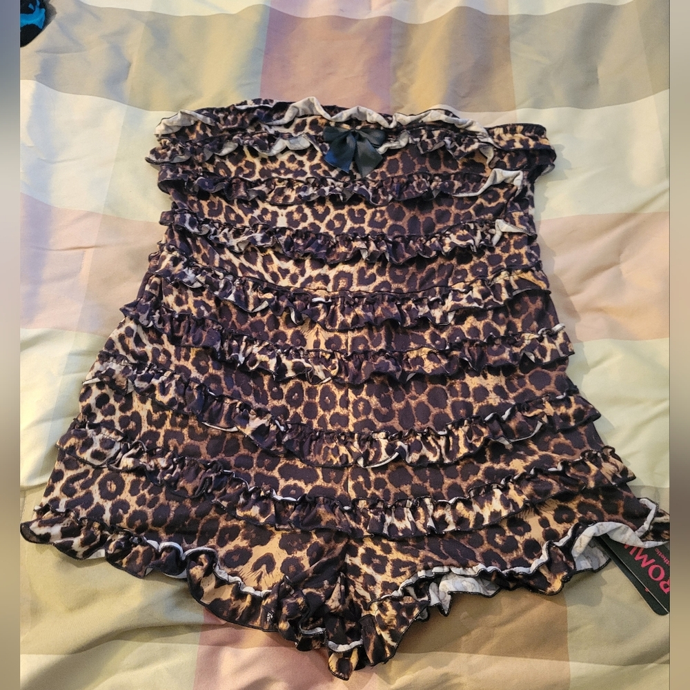Leopard Print Tube Top Shorts  Romper